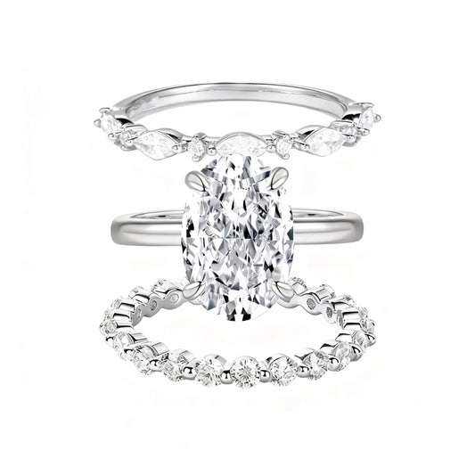 Glamorous Elegant Ice Flower Bridal Wedding Ring Set