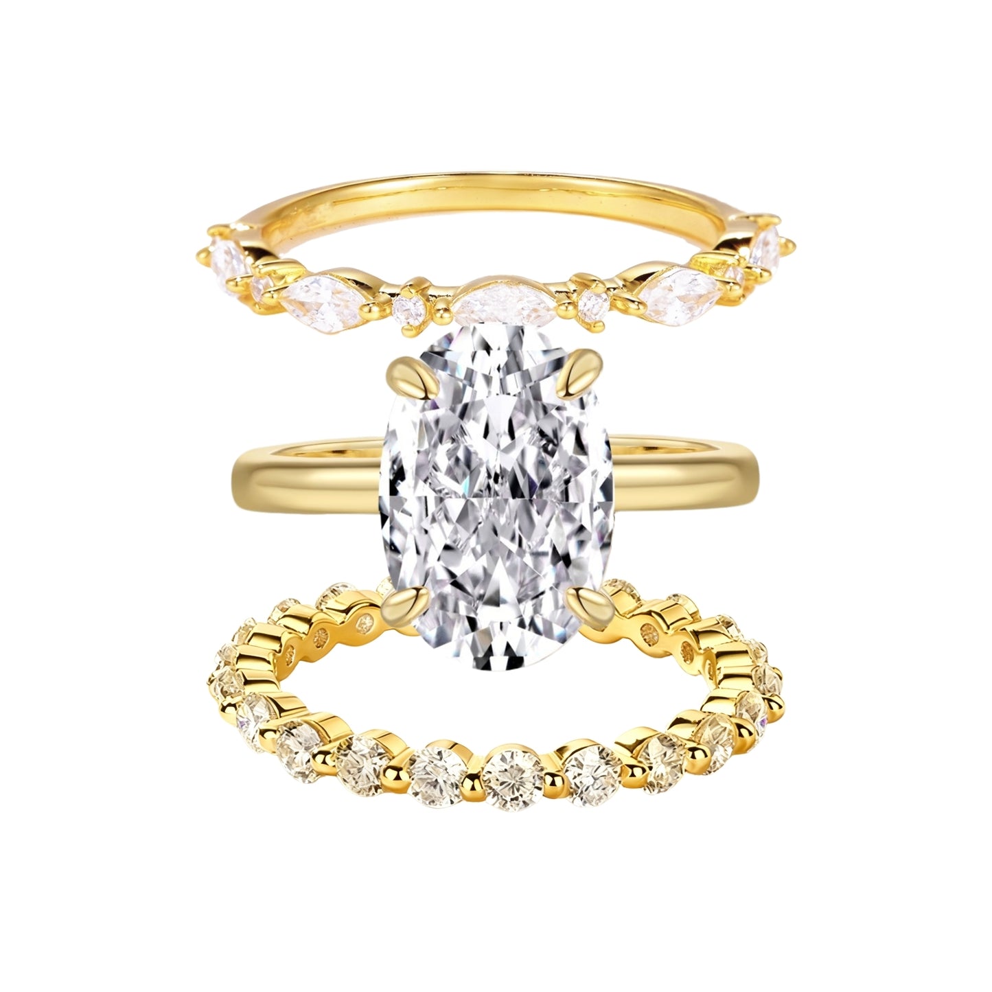 Glamorous Elegant Ice Flower Bridal Wedding Ring Set