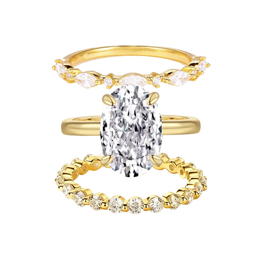 Glamorous Elegant Ice Flower Bridal Wedding Ring Set