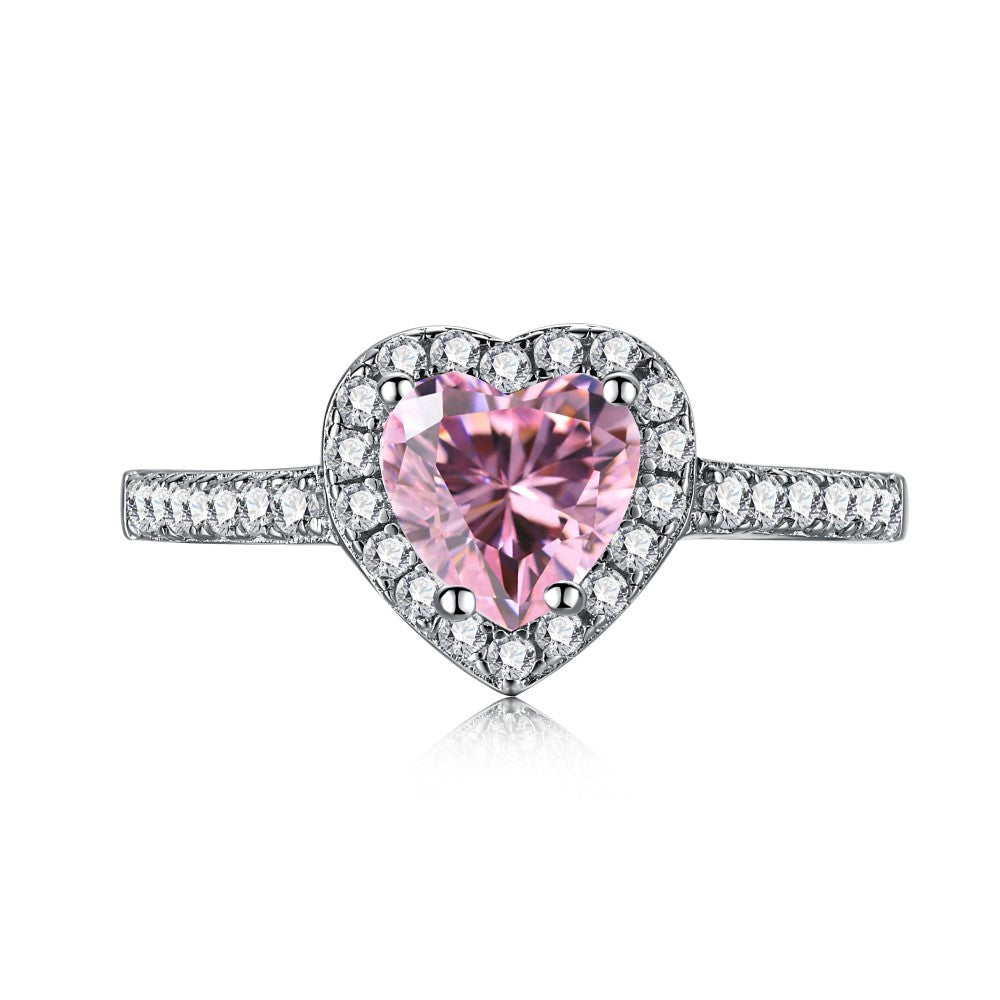 Glamorous Pink Heart 925 Sterling Silver Ring