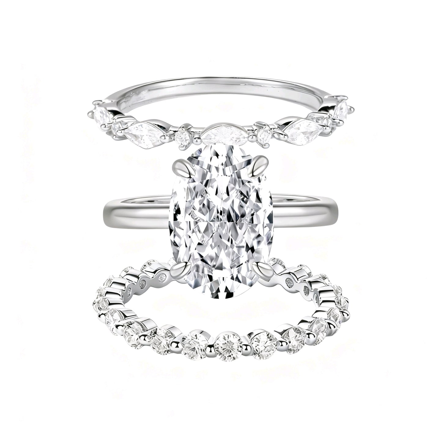 Glamorous Elegant Ice Flower Bridal Wedding Ring Set