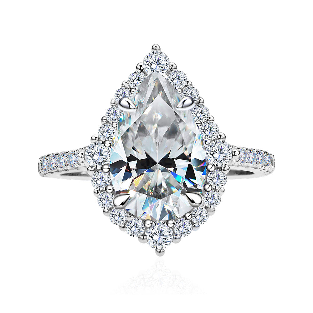 Elegant Pear Diamond Halo Silver Ring