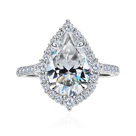 Elegant Pear Diamond Halo Silver Ring